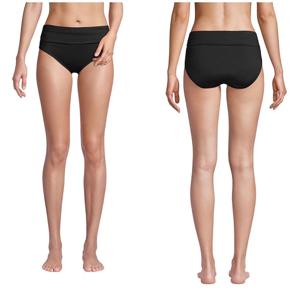 Lands end chlorine resistant fold over mid waist bikini swim bottoms